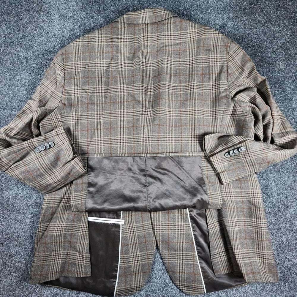 Joseph Abboud Sport Coat Mens 46R Brown Glen Plaid 2-Button Blazer Jacket